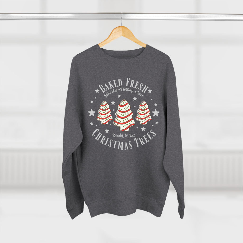 Christmas Tree Trio Crewneck Sweatshirt — Festive Candy Stripe Holiday Pullover