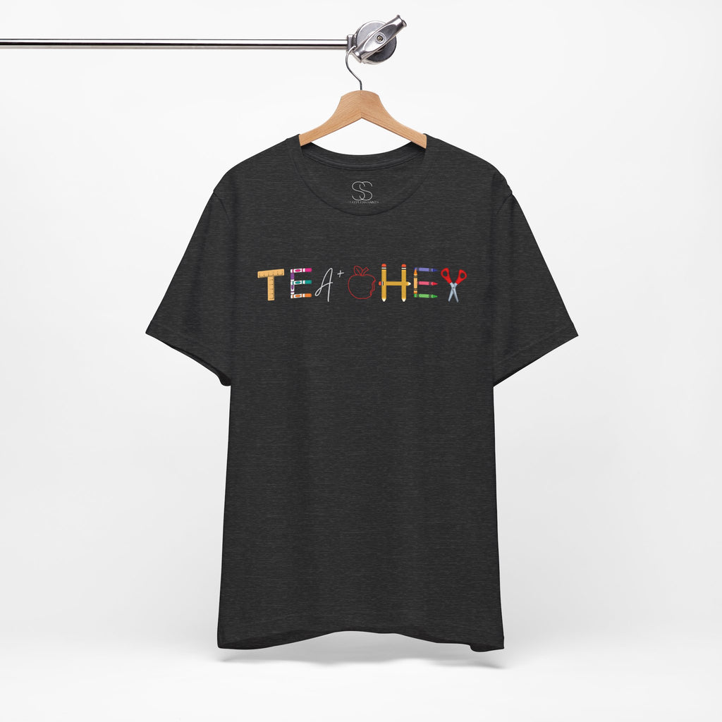 Teacher T-Shirt – Colorful School Supplies Design (TEACHER)