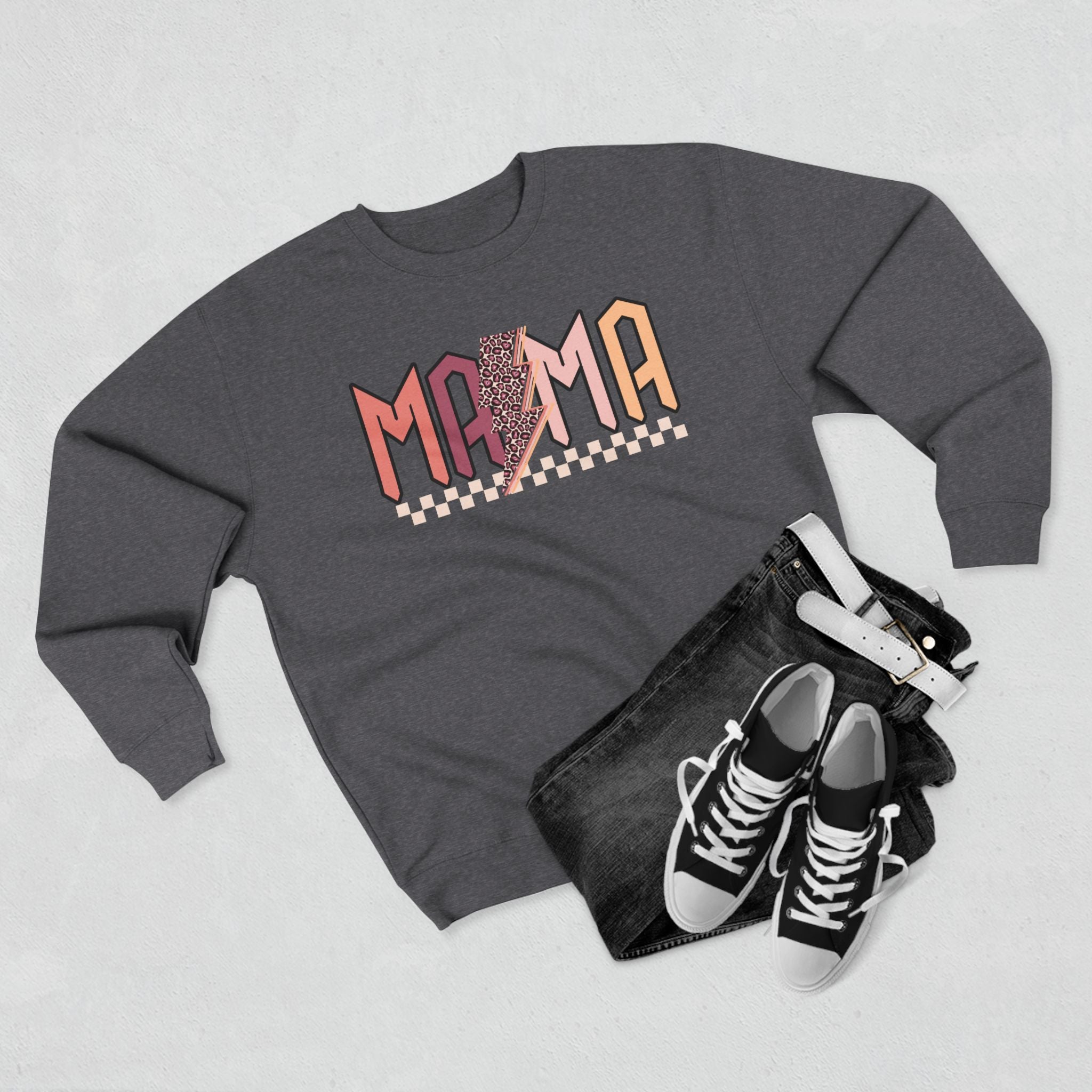 Mama Retro Crewneck Sweatshirt — Vintage Checkerboard Mom Graphic