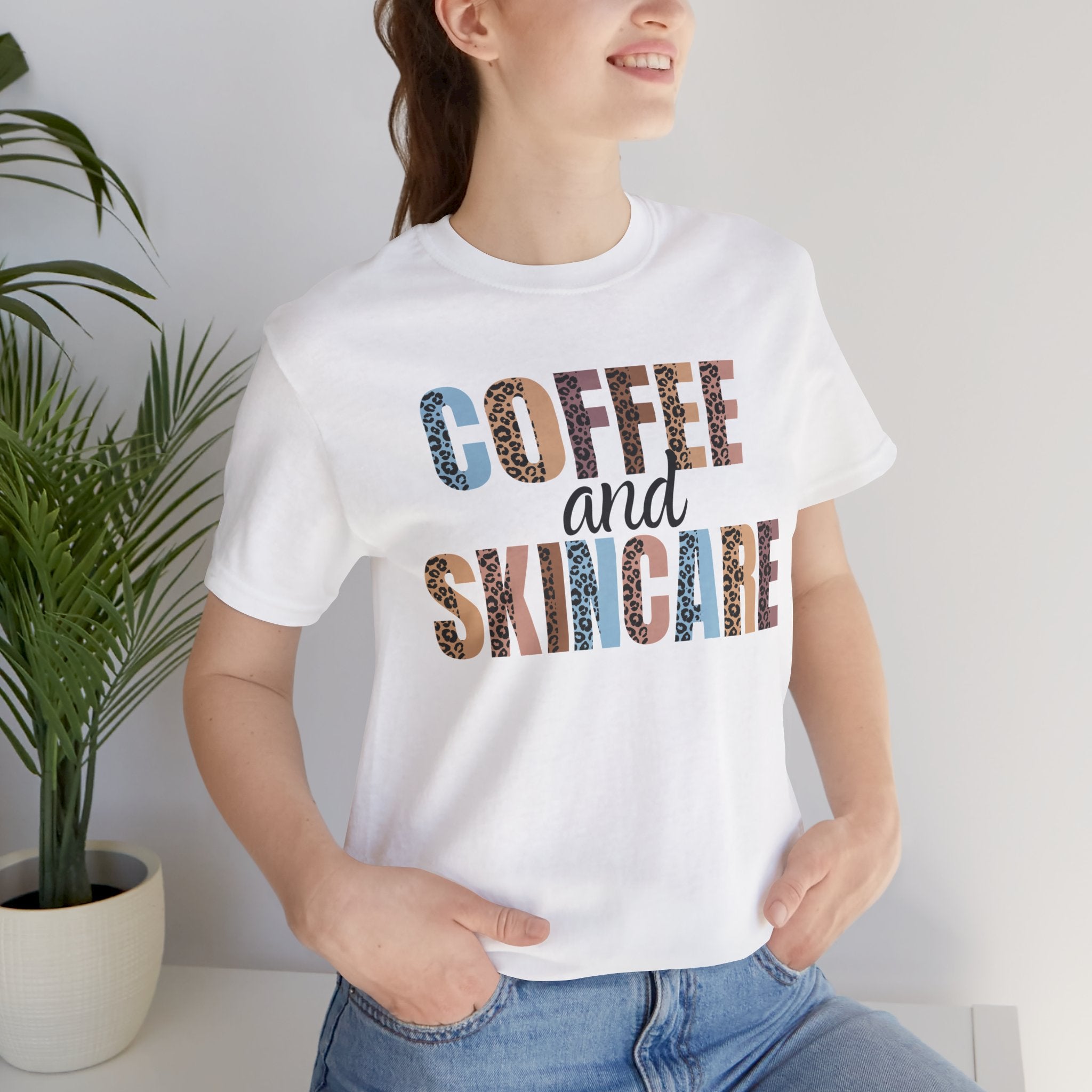 Coffee and Skincare Tee — Animal Pattern Graphic T-Shirt for Beauty Lovers