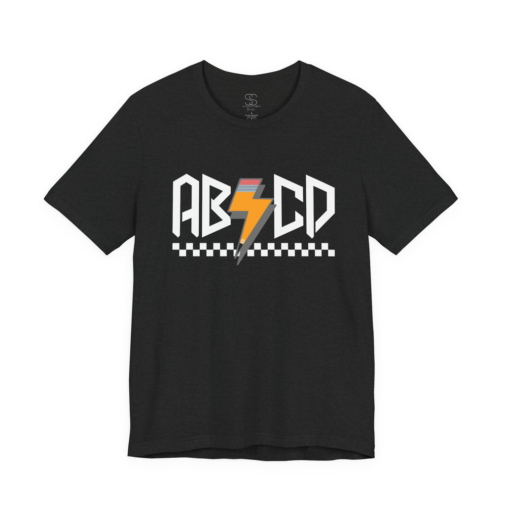 ABCD Lightning Bolt Tee - Retro Racing Checkerboard Graphic T-Shirt