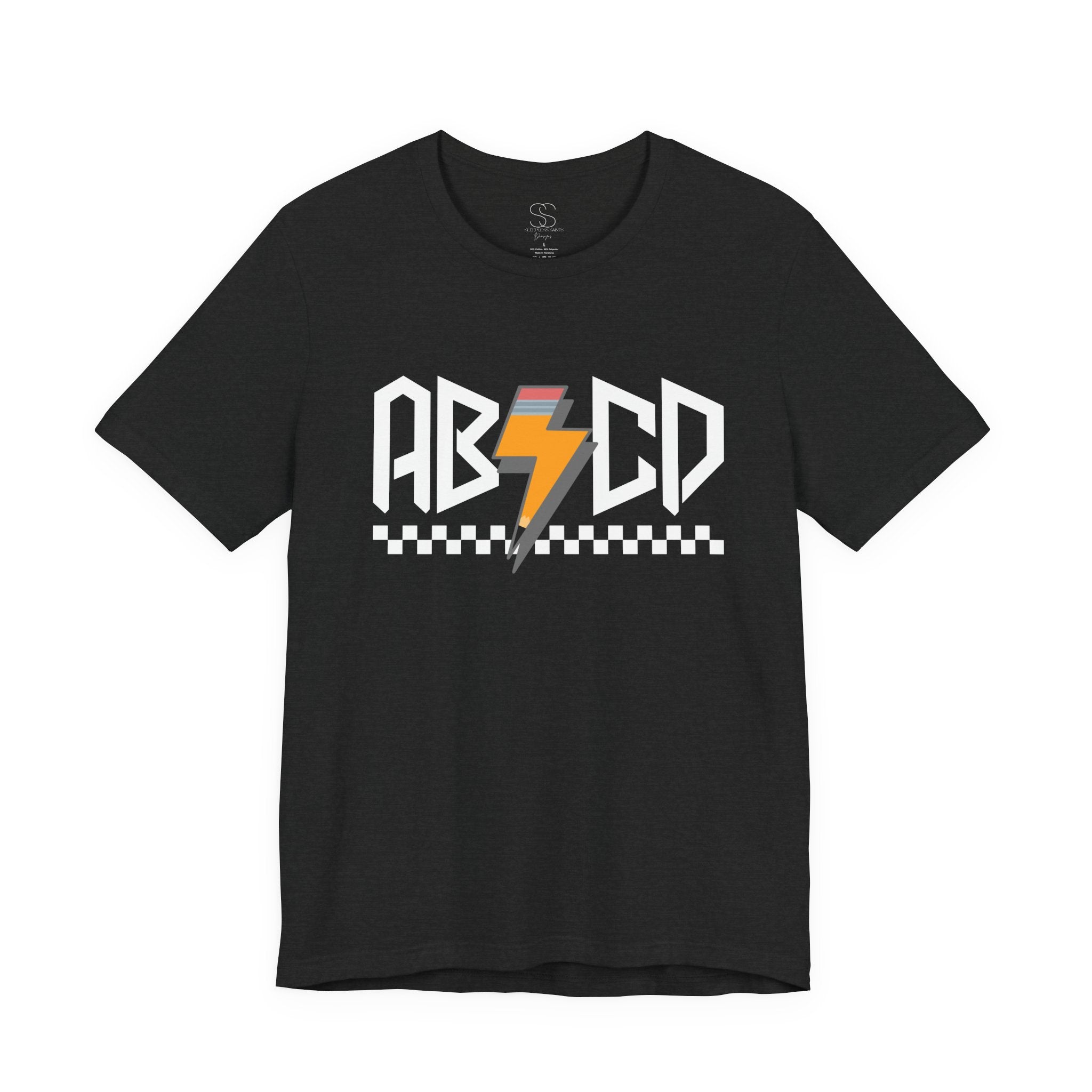 ABCD Lightning Bolt Tee - Retro Racing Checkerboard Graphic T-Shirt