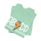 ABCD Lightning Bolt Tee - Retro Racing Checkerboard Graphic T-Shirt