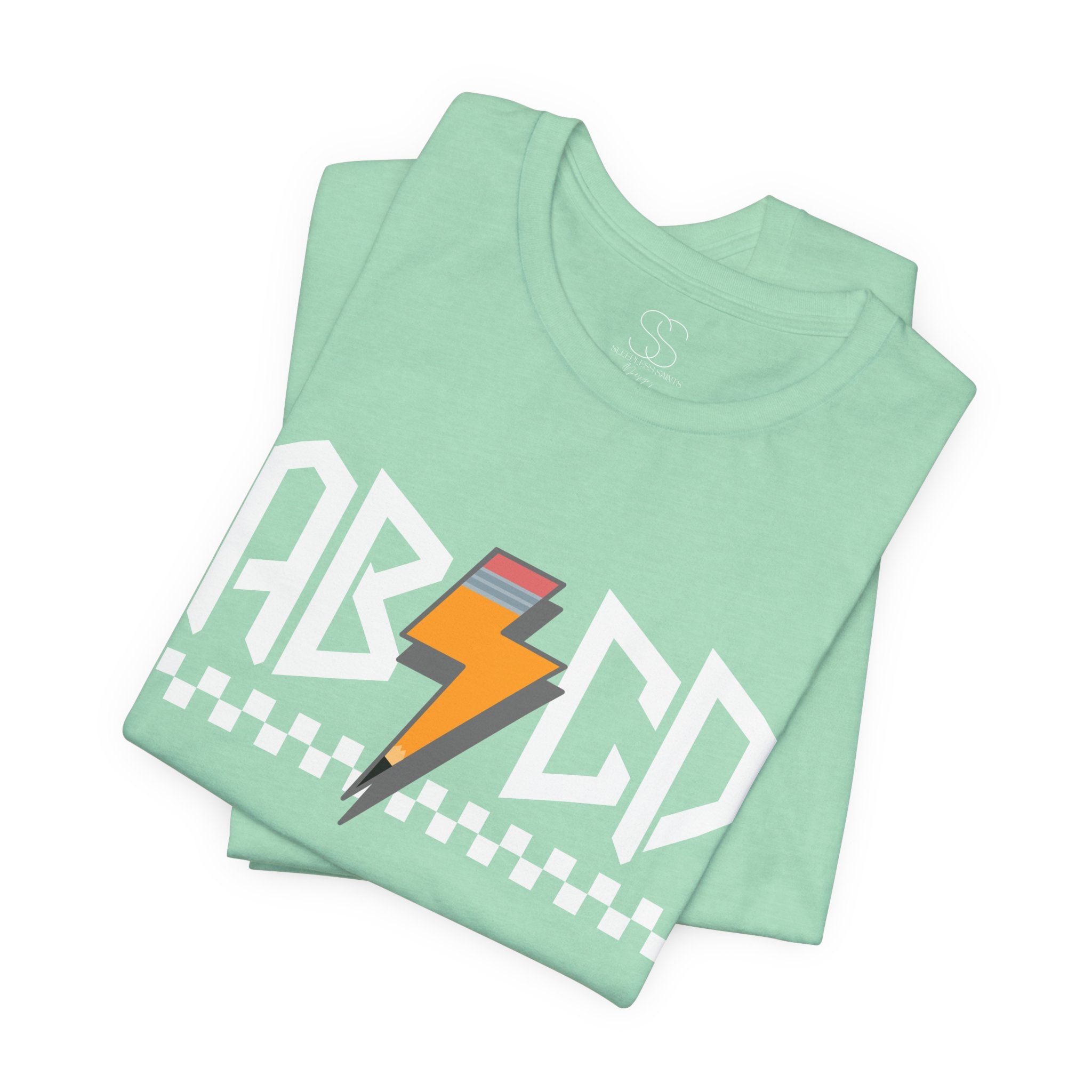 ABCD Lightning Bolt Tee - Retro Racing Checkerboard Graphic T-Shirt