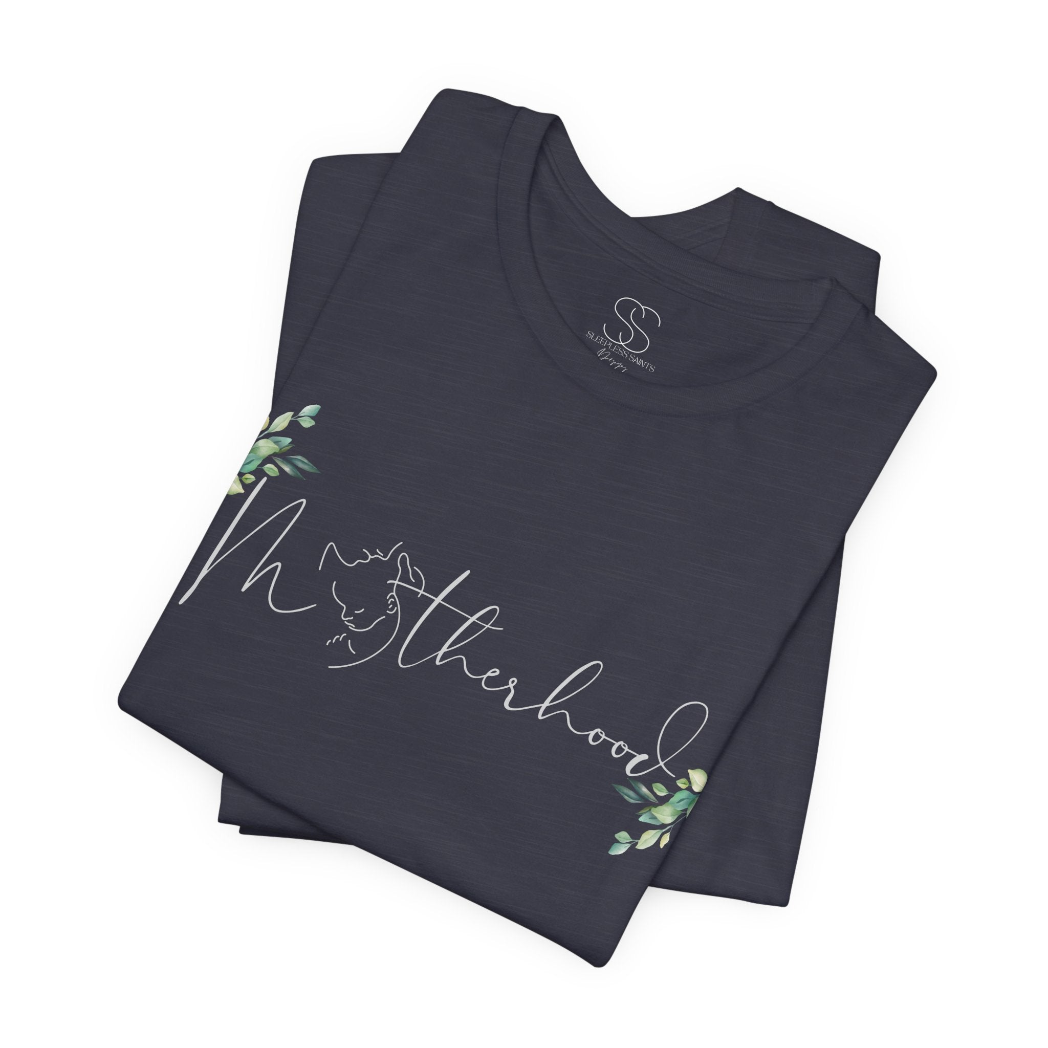 Motherhood Tee — "Motherhood" Script Floral Graphic Short Sleeve Shirt