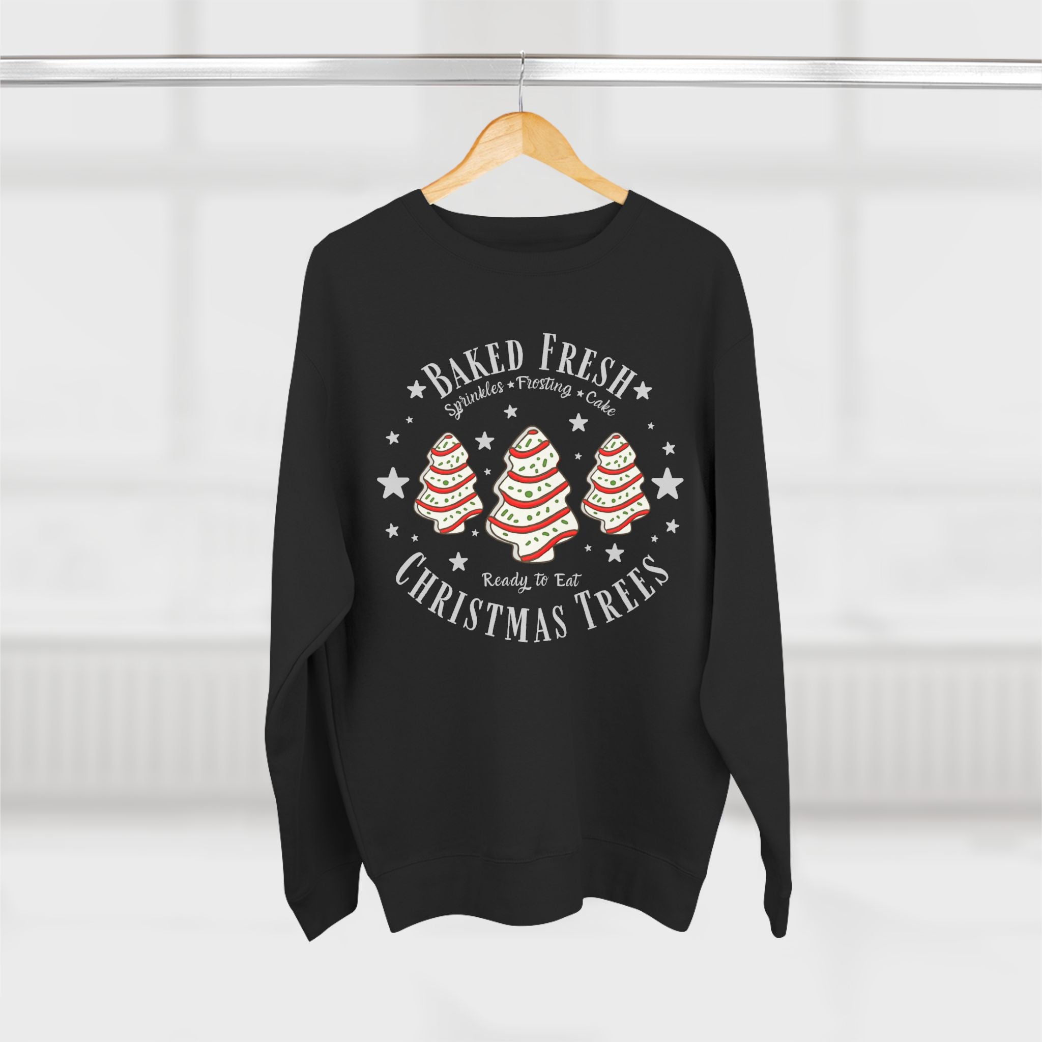 Christmas Tree Trio Crewneck Sweatshirt — Festive Candy Stripe Holiday Pullover