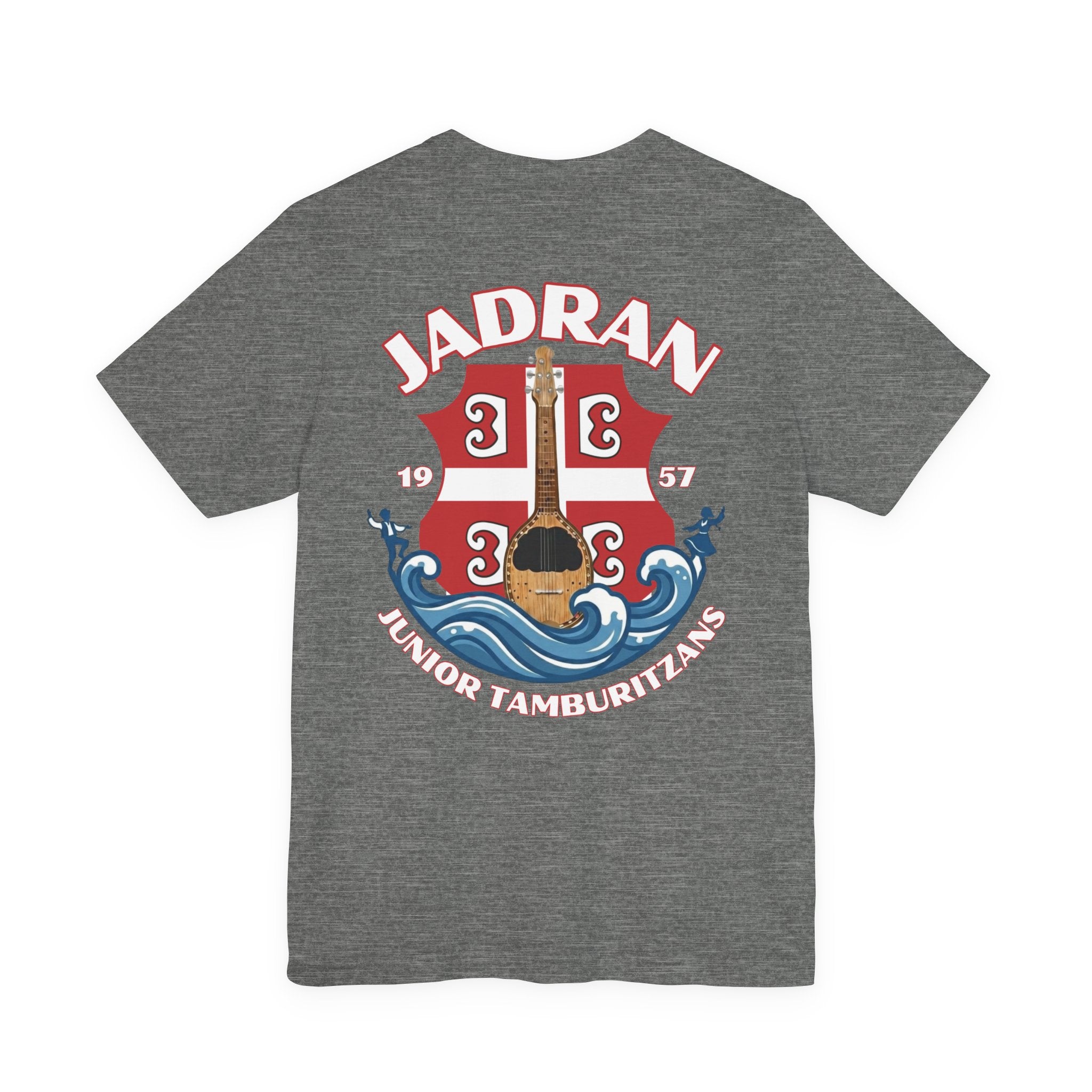 Jadran Junior Tamburitzans Adult T‑Shirt - White and Red Lettering & Serbian Logo