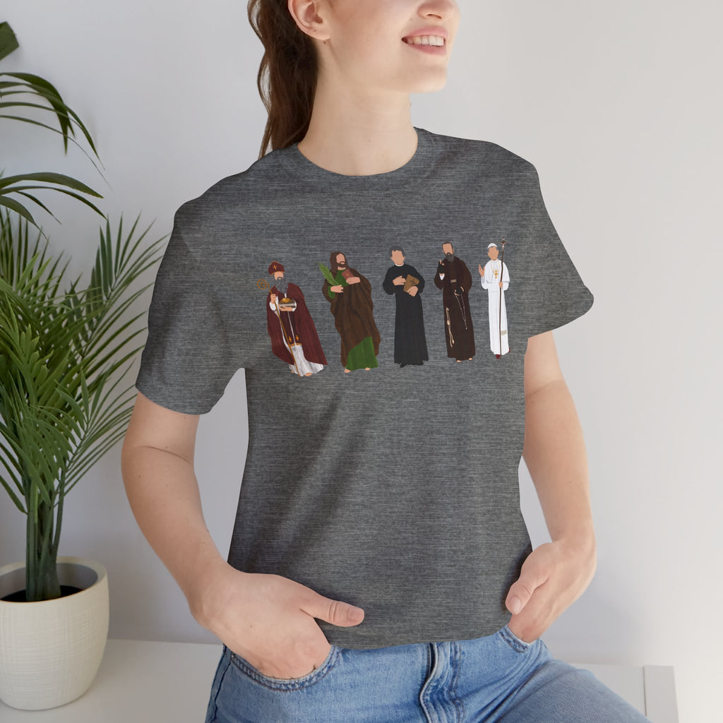 Saints Lineup T‑Shirt — Minimal Catholic Saints Illustration Tee
