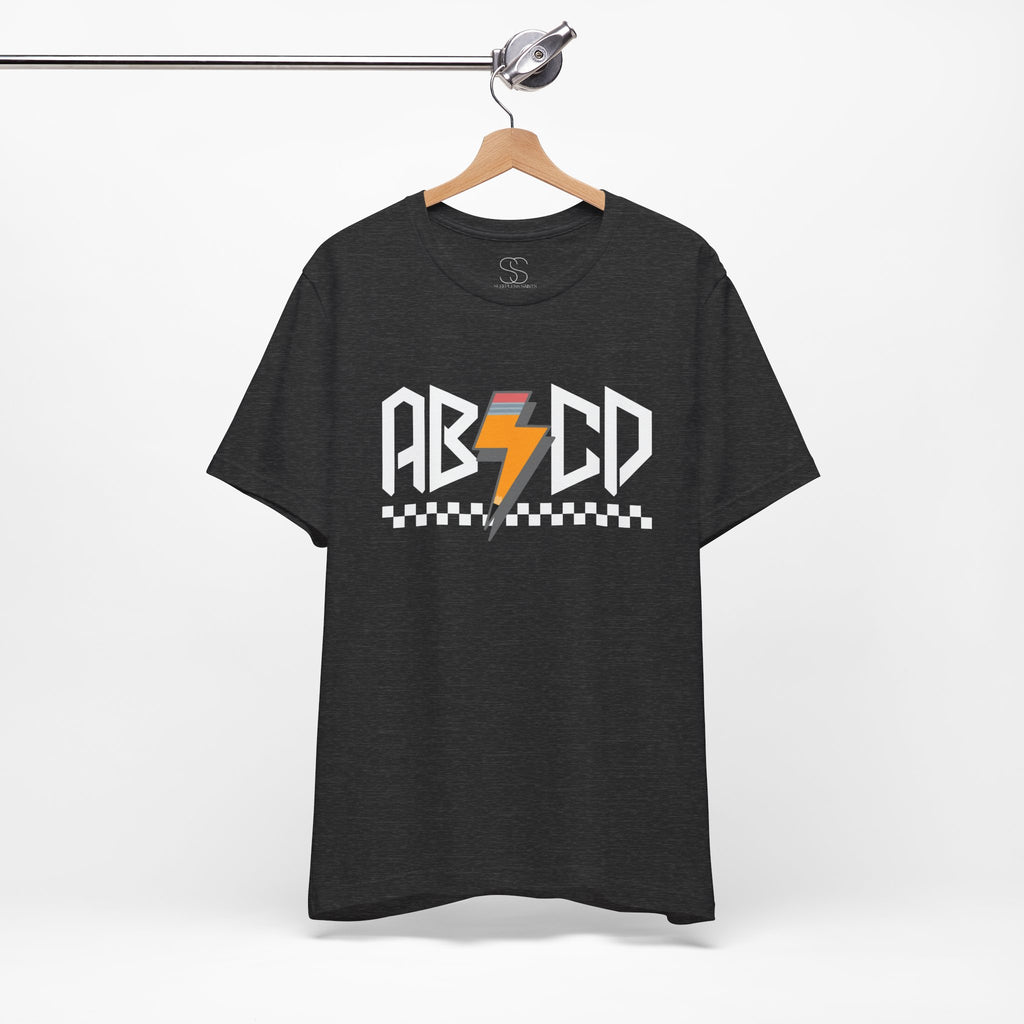 ABCD Lightning Bolt Tee - Retro Racing Checkerboard Graphic T-Shirt