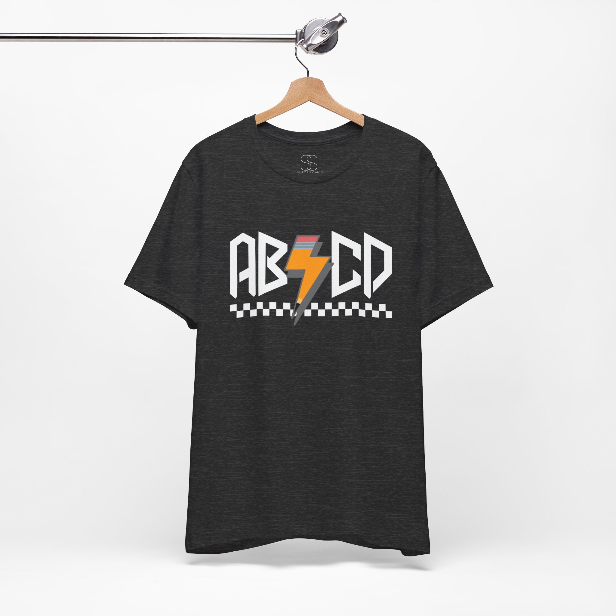 ABCD Lightning Bolt Tee - Retro Racing Checkerboard Graphic T-Shirt