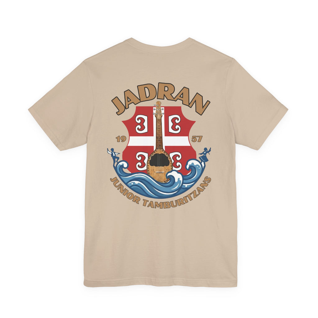 Jadran Junior Tamburitzans Adult T‑Shirt - Tan Lettering & Serbian Logo