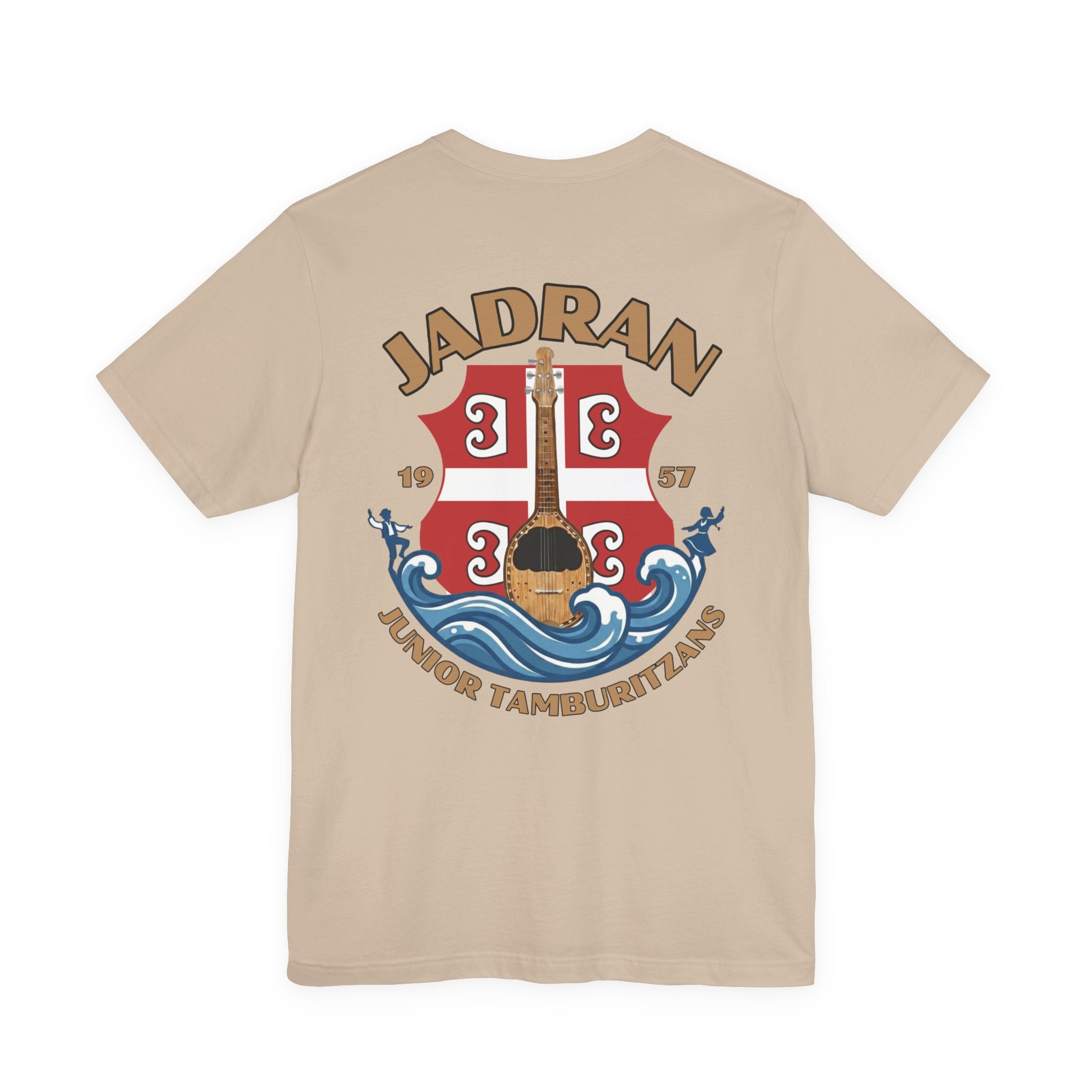 Jadran Junior Tamburitzans Adult T‑Shirt - Tan Lettering & Serbian Logo