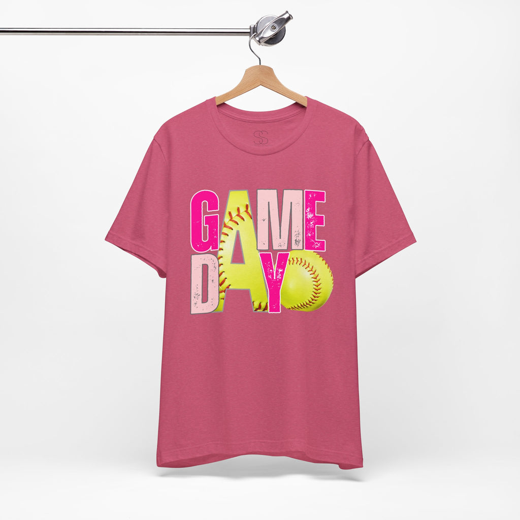Game Day Softball T-Shirt – Bright Pink & Yellow Softball Graphic Tee