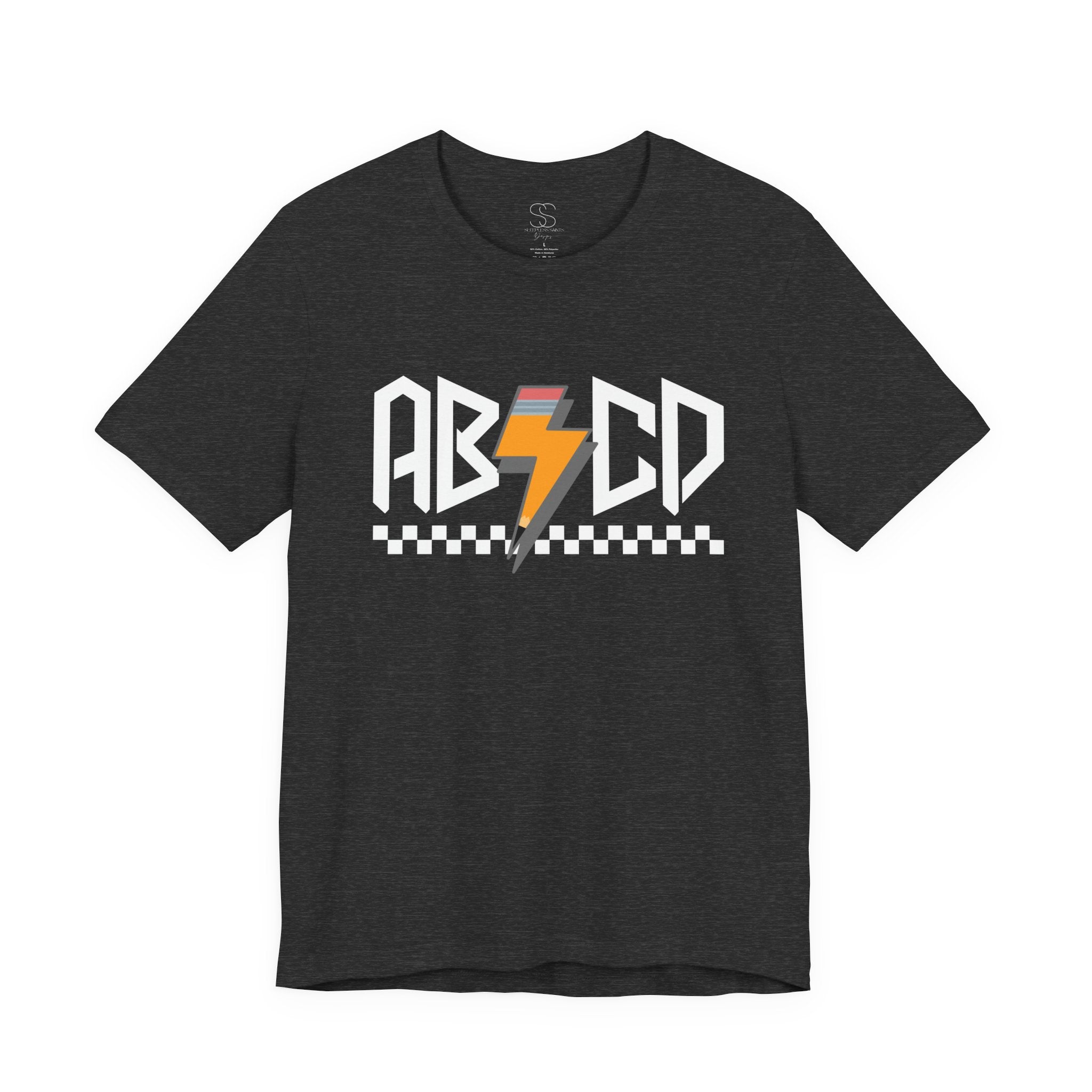 ABCD Lightning Bolt Tee - Retro Racing Checkerboard Graphic T-Shirt