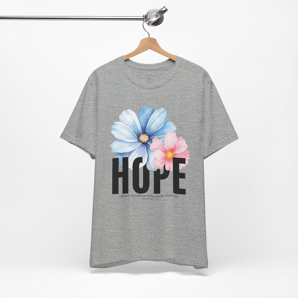 Hope Floral T-Shirt — Inspirational Hope Tee with Blue & Pink Flowers