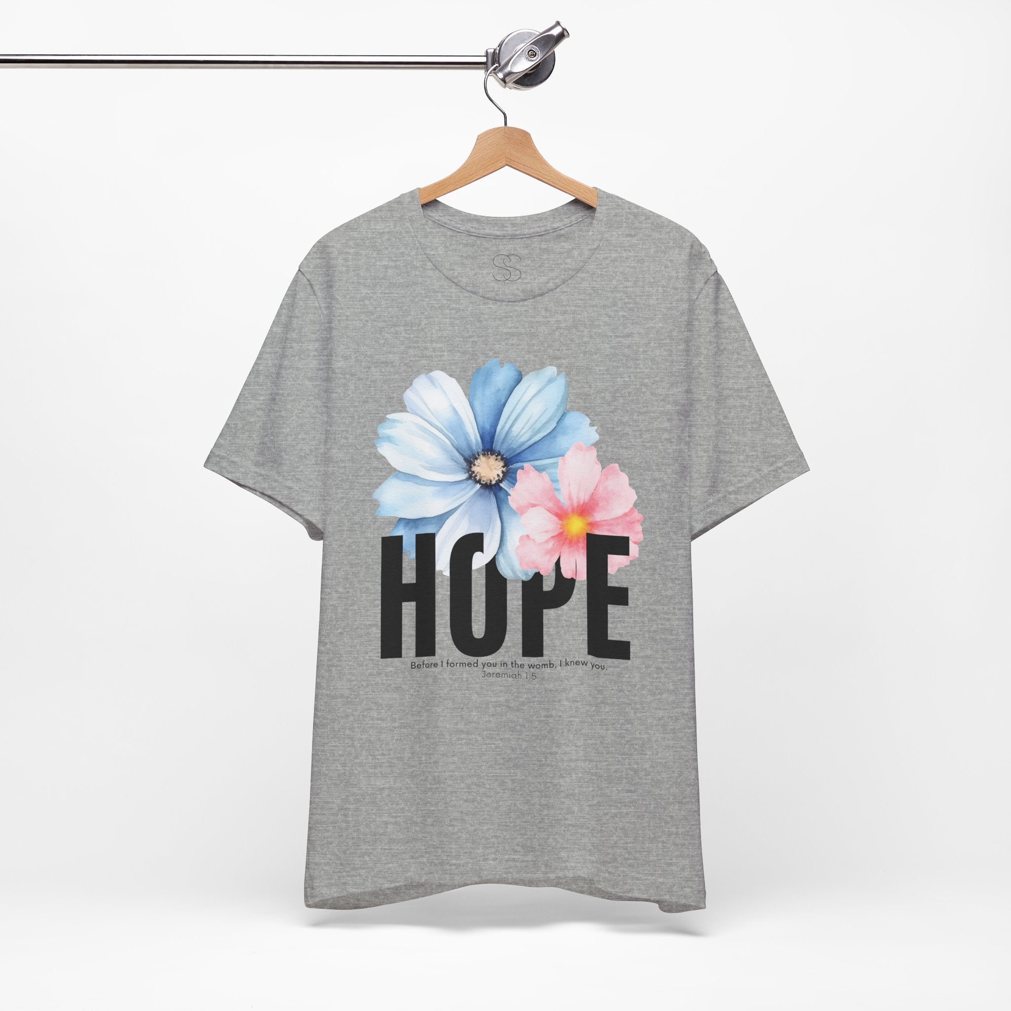 Hope Floral T-Shirt — Inspirational Hope Tee with Blue & Pink Flowers