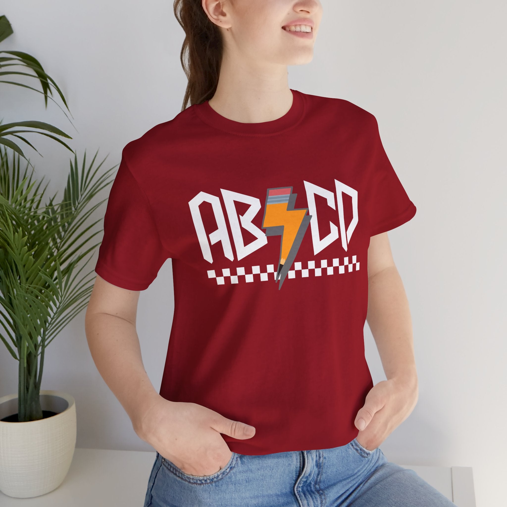 ABCD Lightning Bolt Tee - Retro Racing Checkerboard Graphic T-Shirt