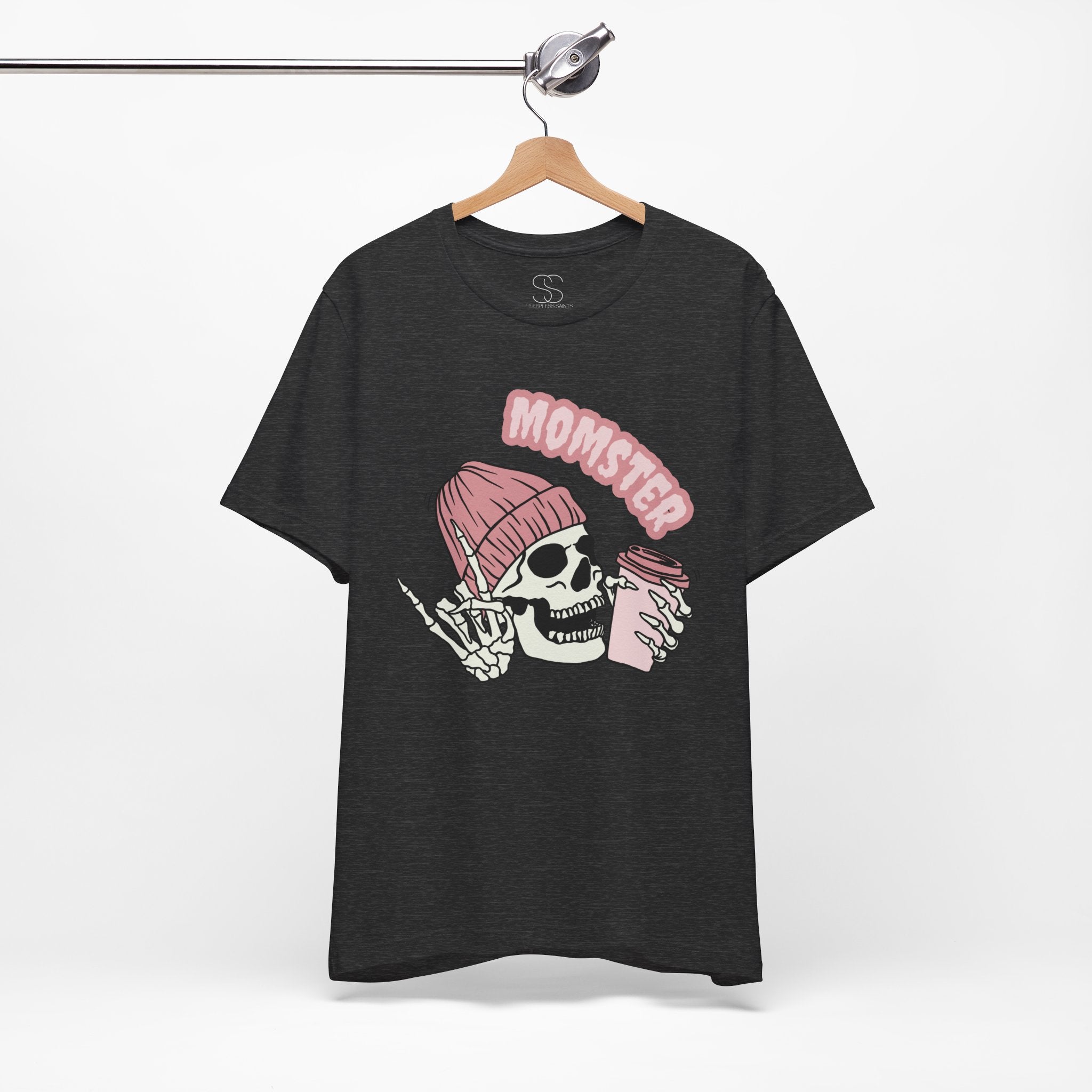 Momster Skull Coffee Tee — Cute Goth Mom T-Shirt