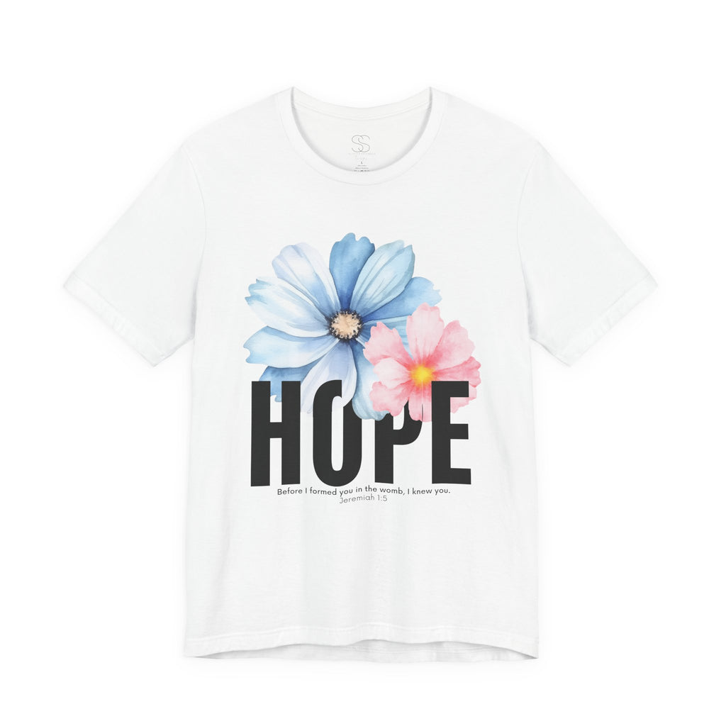 Hope Floral T-Shirt — Inspirational Hope Tee with Blue & Pink Flowers