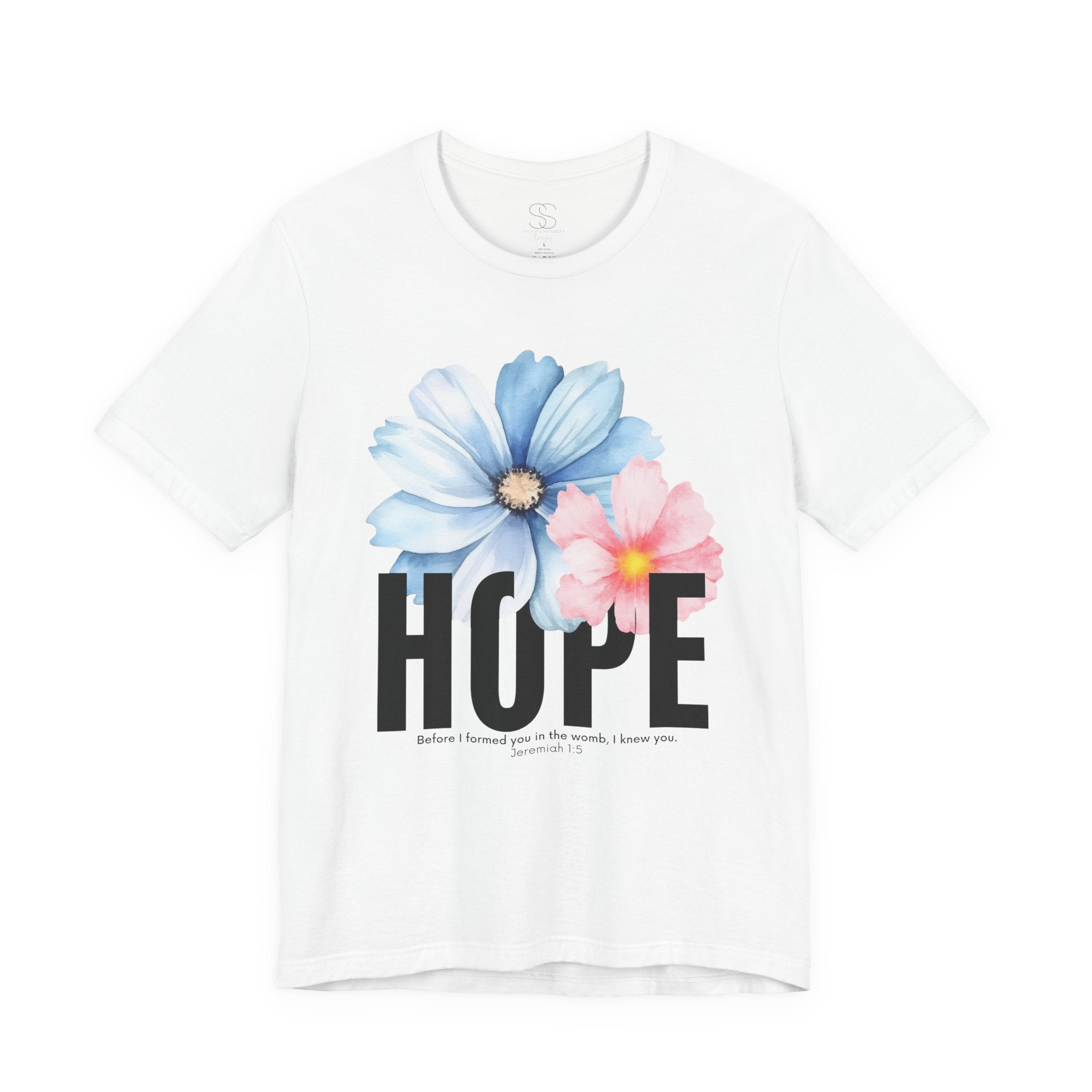 Hope Floral T-Shirt — Inspirational Hope Tee with Blue & Pink Flowers