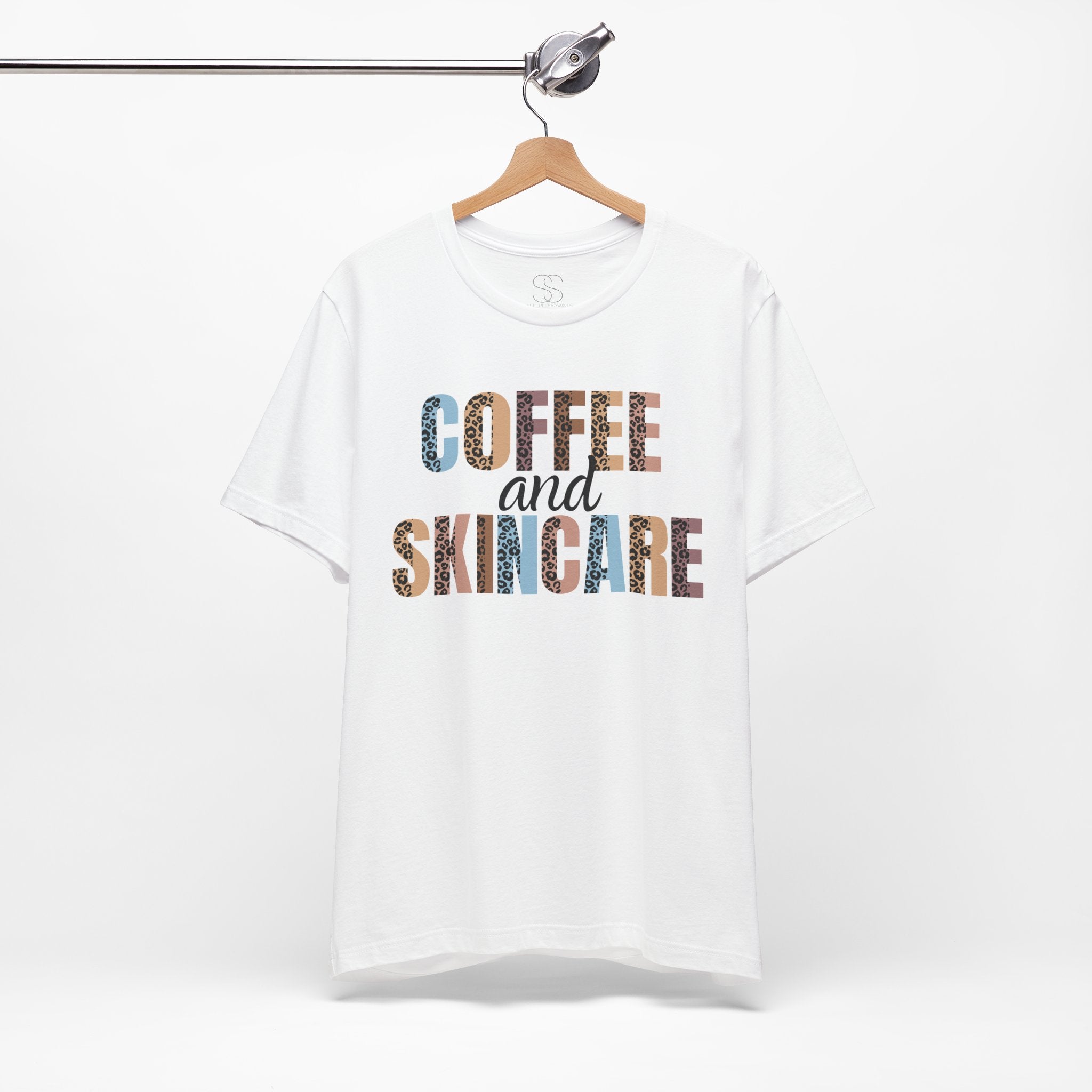 Coffee and Skincare Tee — Animal Pattern Graphic T-Shirt for Beauty Lovers