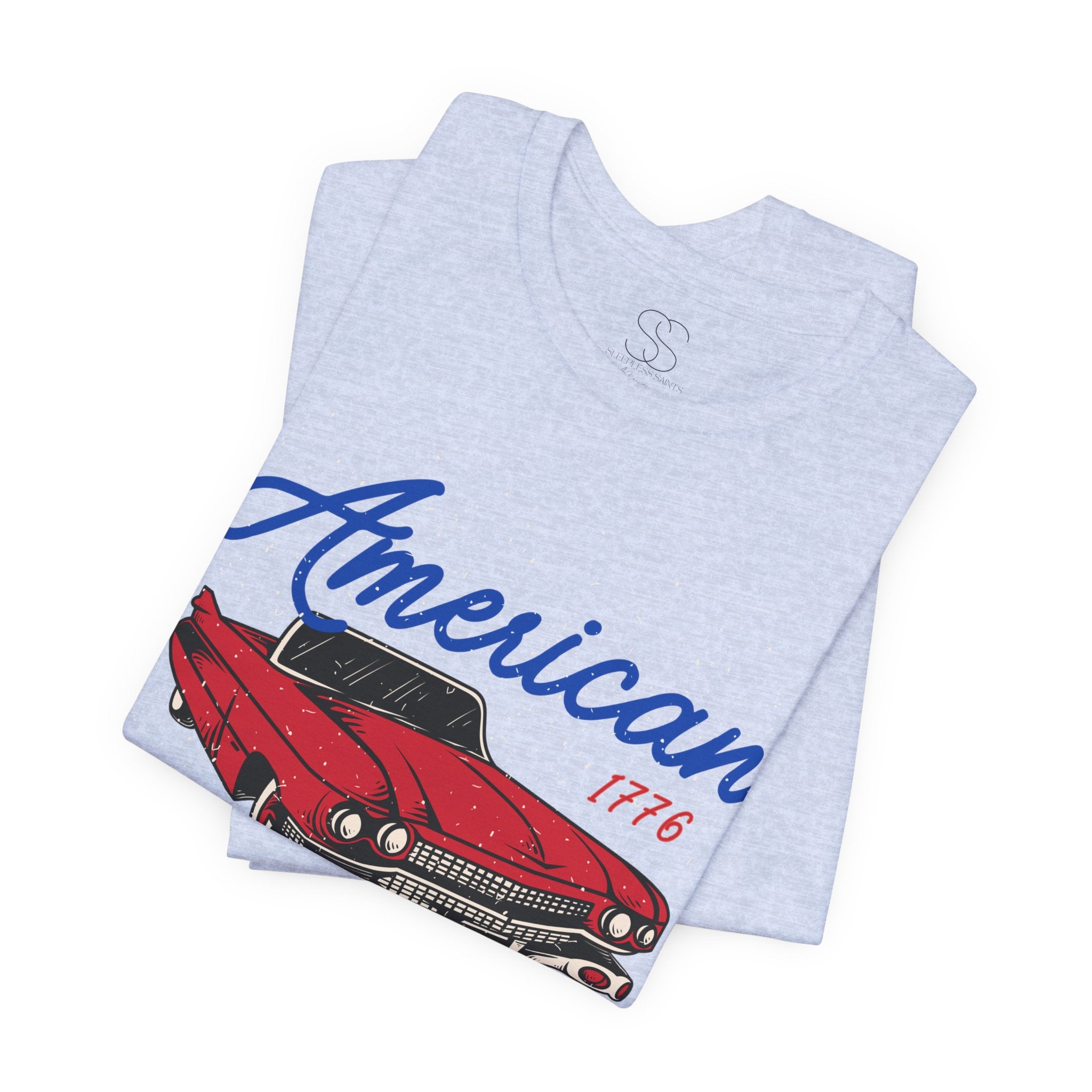 American Muscle Tee - Vintage Red Classic Car 1776 Patriotic Shirt