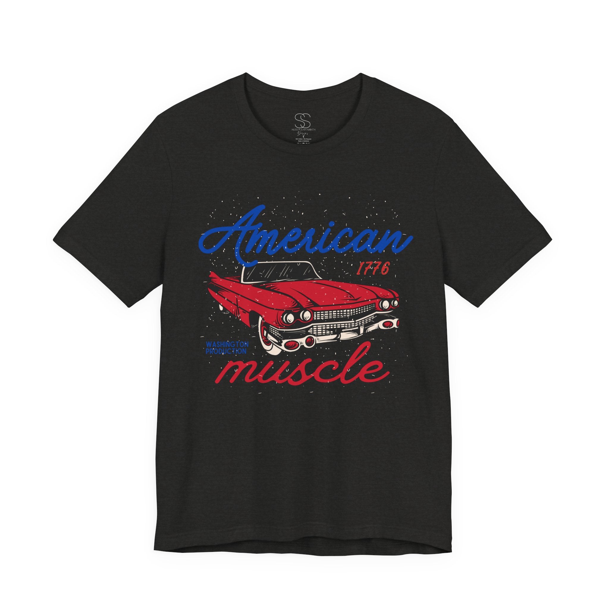 American Muscle Tee - Vintage Red Classic Car 1776 Patriotic Shirt
