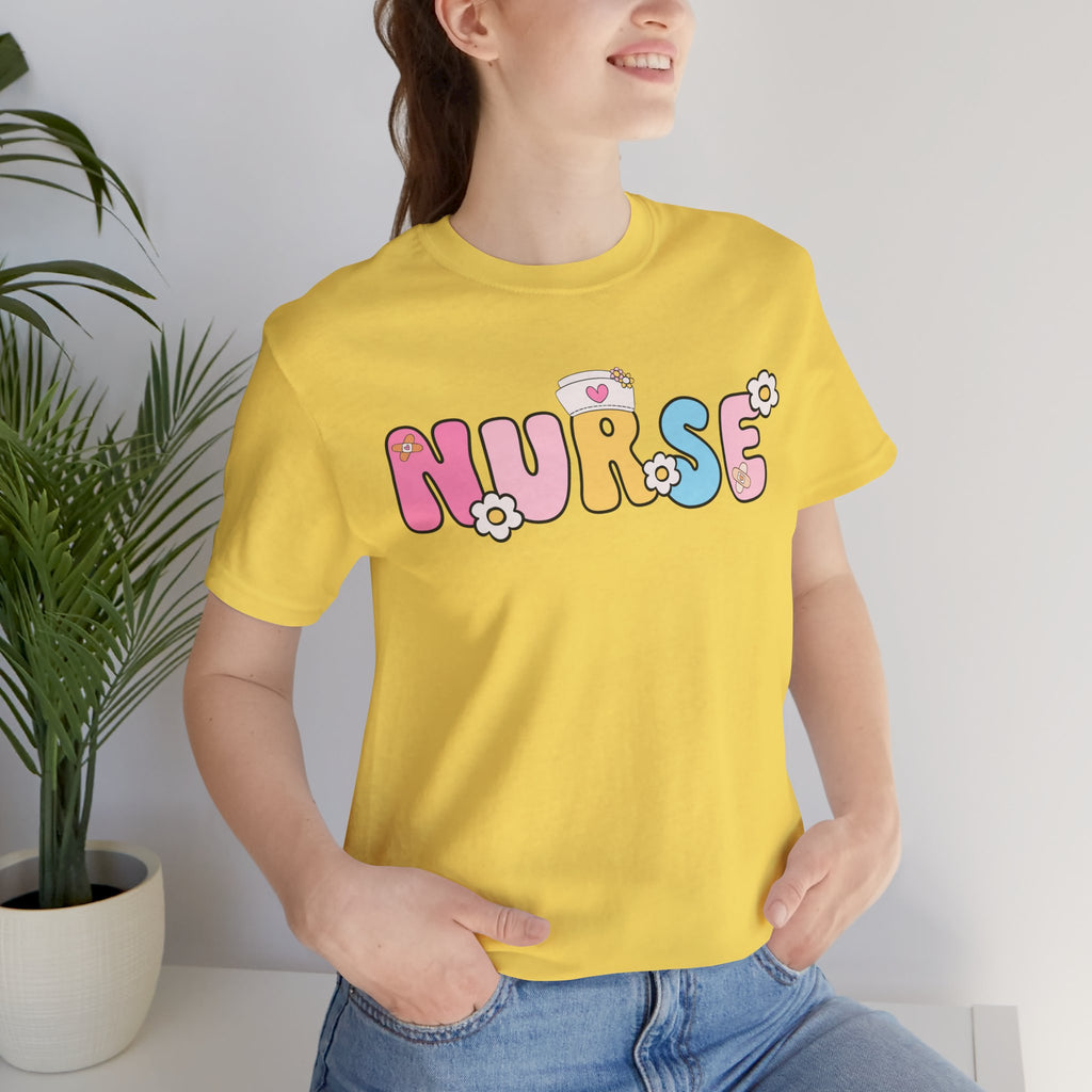 Nurse Floral Bubble Letter T-Shirt — Cute Pastel Tee
