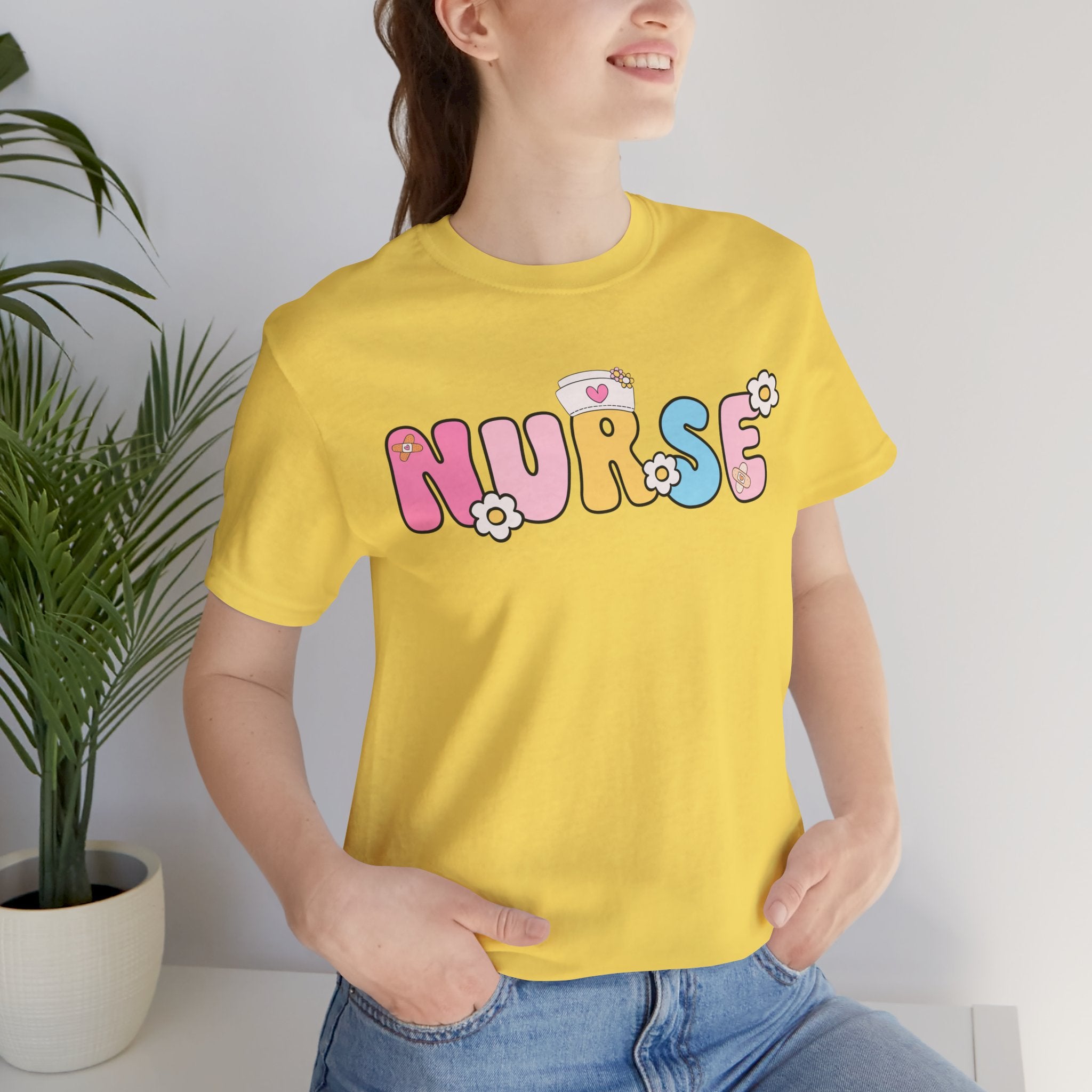 Nurse Floral Bubble Letter T-Shirt — Cute Pastel Tee