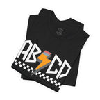 ABCD Lightning Bolt Tee - Retro Racing Checkerboard Graphic T-Shirt
