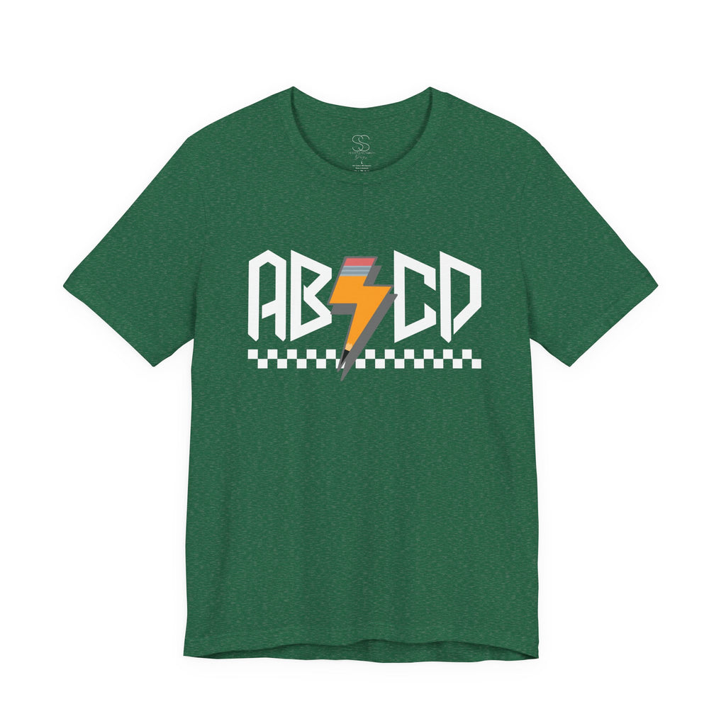ABCD Lightning Bolt Tee - Retro Racing Checkerboard Graphic T-Shirt