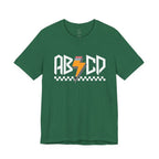 ABCD Lightning Bolt Tee - Retro Racing Checkerboard Graphic T-Shirt