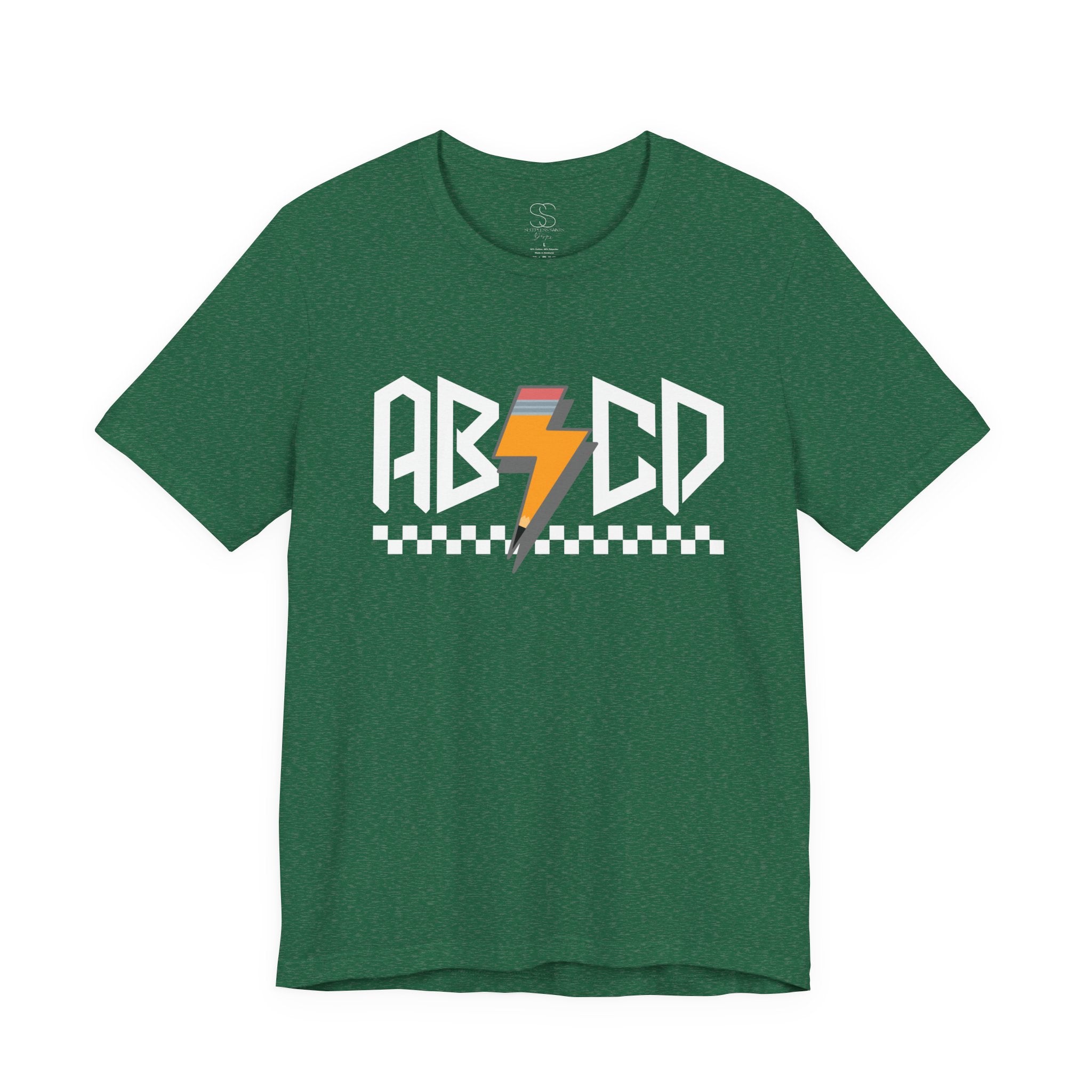 ABCD Lightning Bolt Tee - Retro Racing Checkerboard Graphic T-Shirt