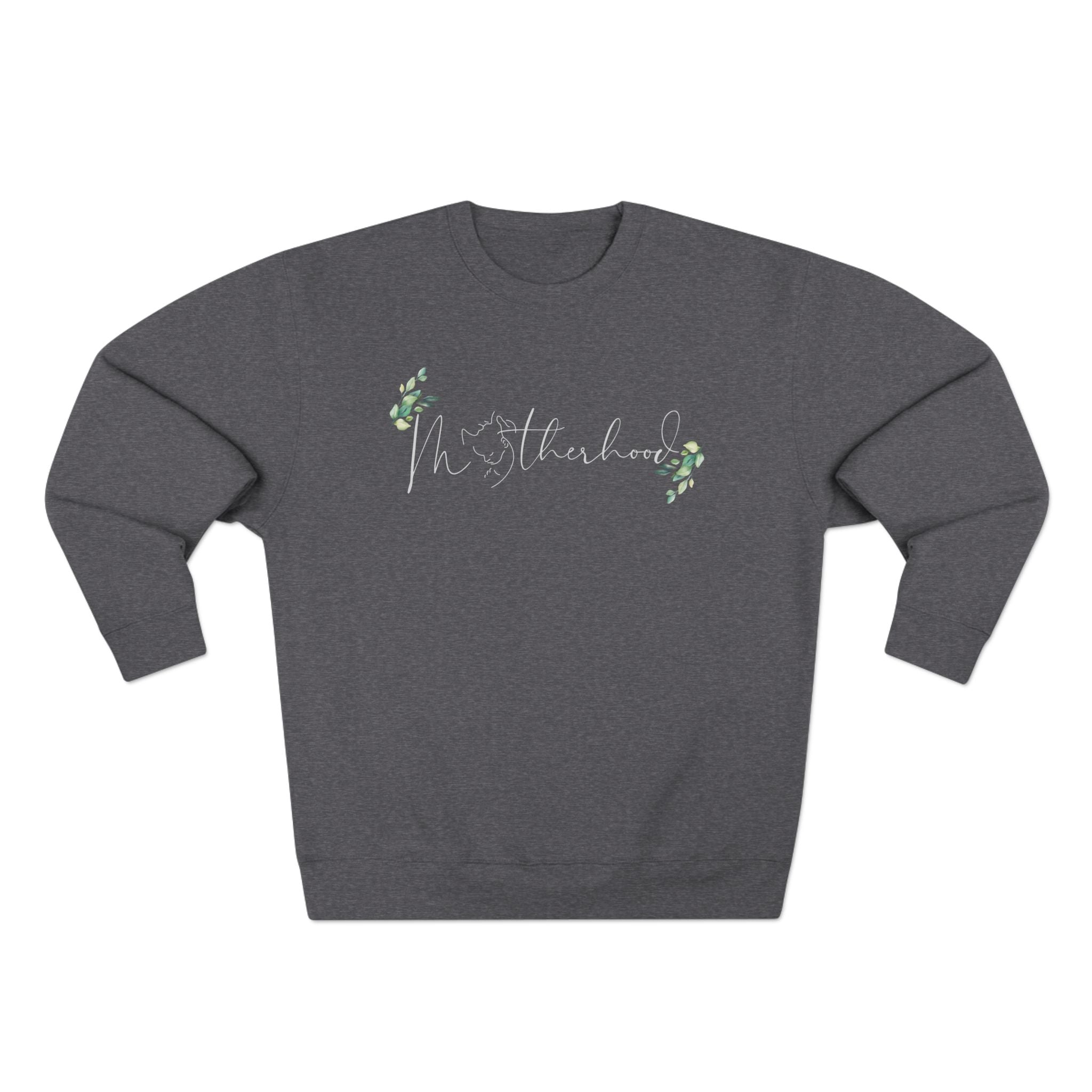 Motherhood Script Sweatshirt — Floral Eucalyptus Mom Crewneck