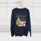 Christmas Crewneck Sweatshirt — "It's the Most Wonderful Time" Holiday Sweater with Tree & Fireplace