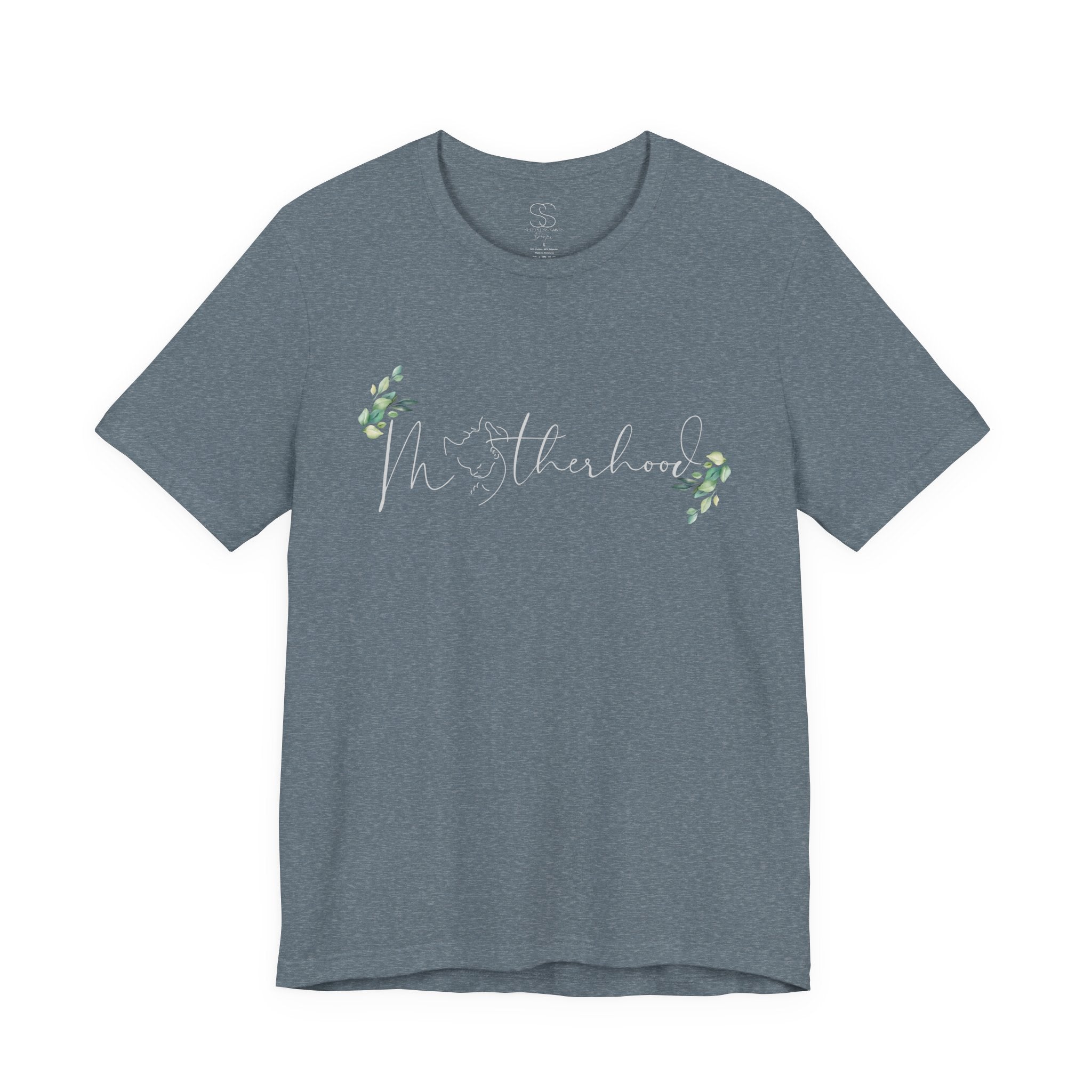 Motherhood Tee — "Motherhood" Script Floral Graphic Short Sleeve Shirt