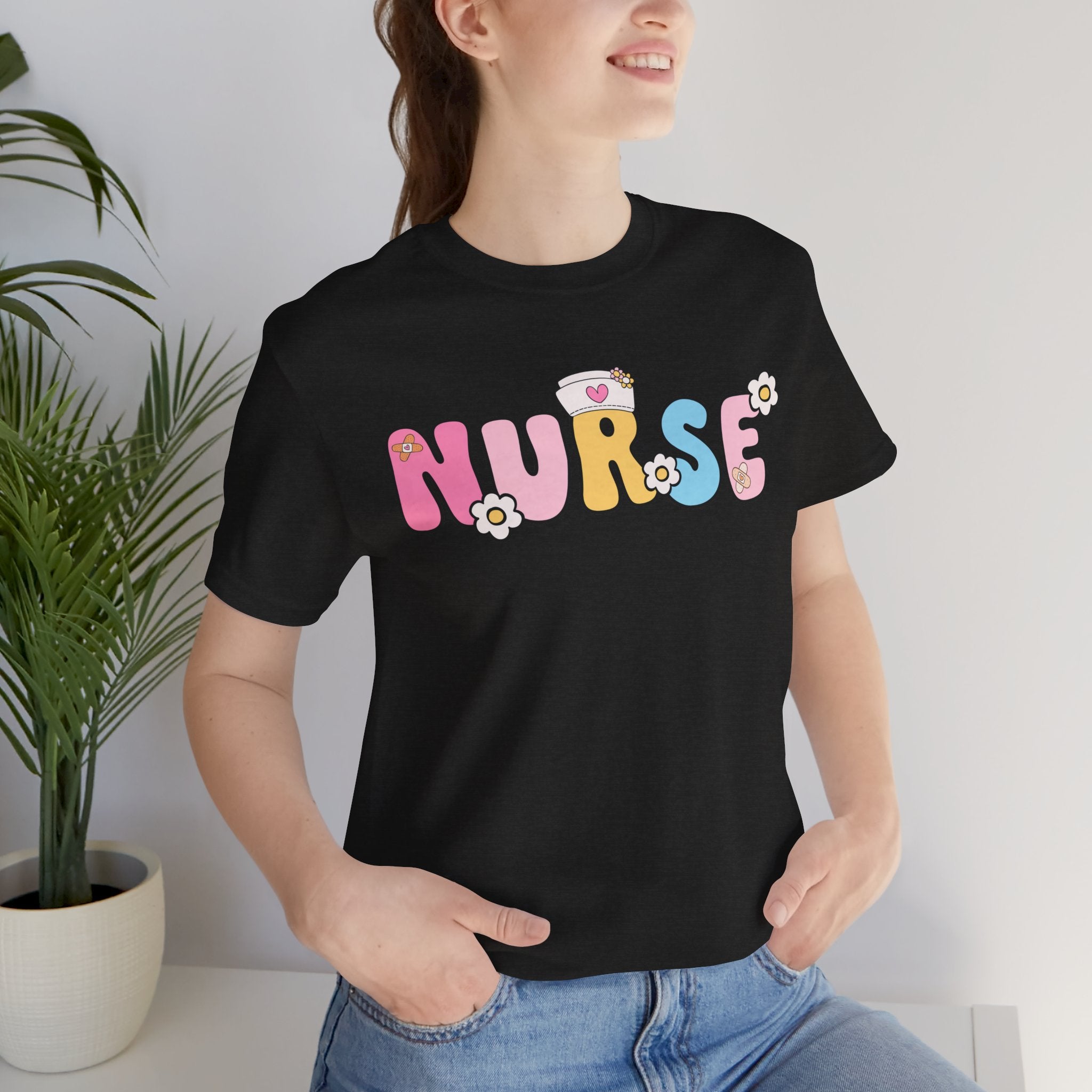 Nurse Floral Bubble Letter T-Shirt — Cute Pastel Tee