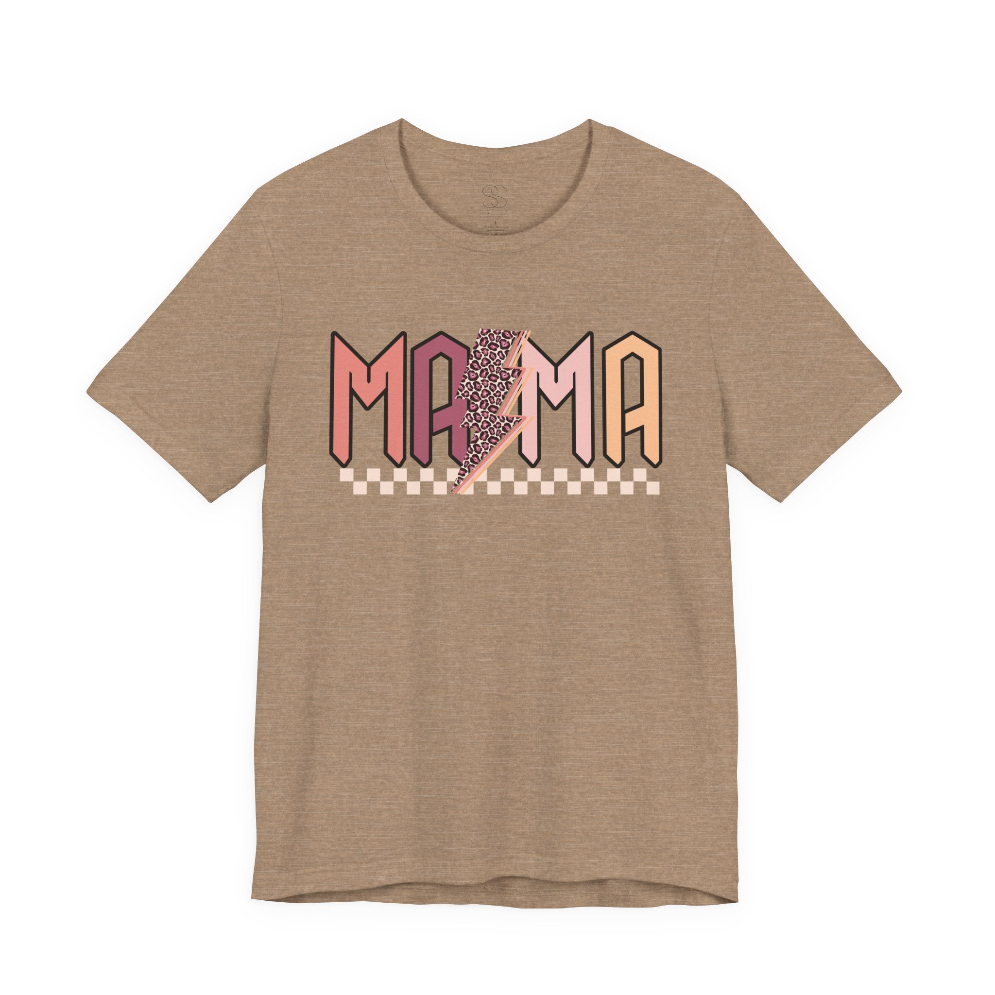 Mama Retro Lightning Tee – Vintage Checkered Mom T-Shirt