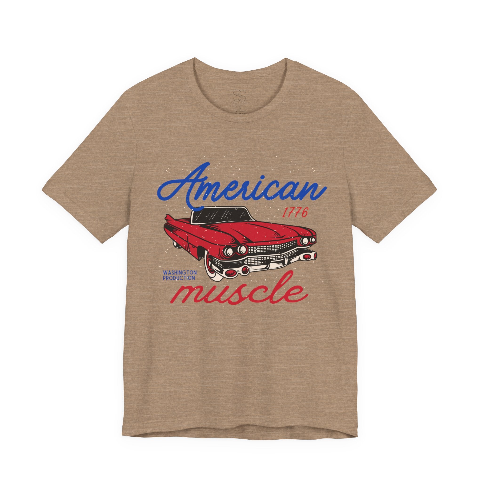 American Muscle Tee - Vintage Red Classic Car 1776 Patriotic Shirt
