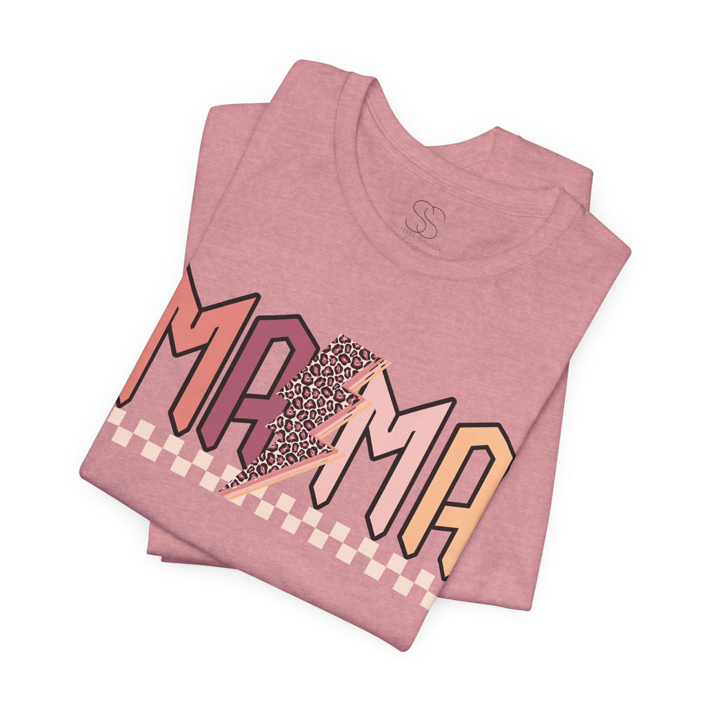 Mama Retro Lightning Tee – Vintage Checkered Mom T-Shirt