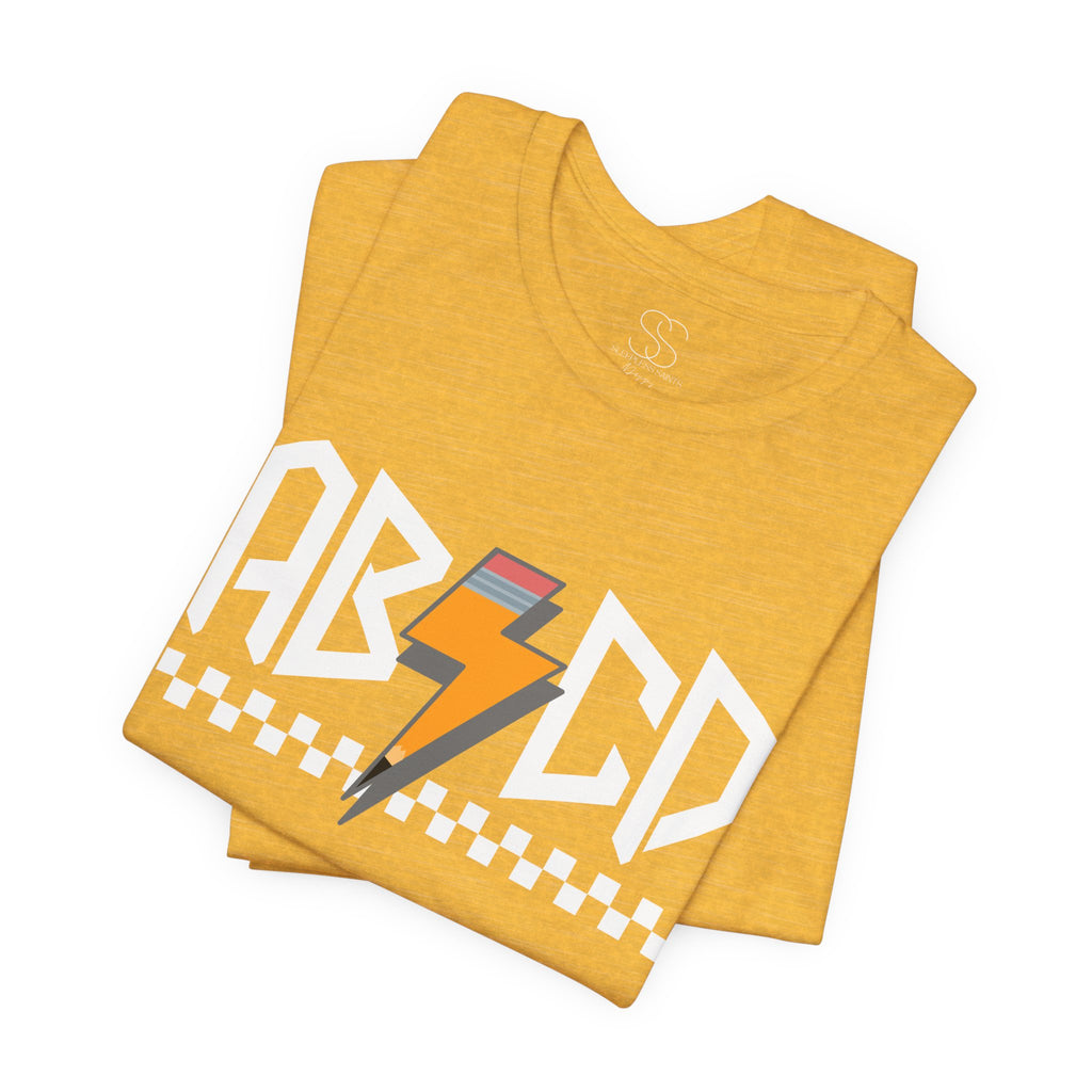 ABCD Lightning Bolt Tee - Retro Racing Checkerboard Graphic T-Shirt